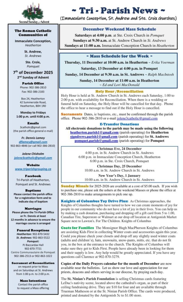 Tri Parish news for the week of December 7th, 2025